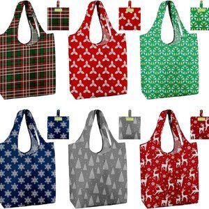 Christmas Reusable Gift Bags,6 Pack Large Holiday Tote Foldable Cloth Bag for Wo